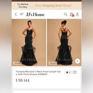 JJs House Black Satin Trumpet Dress
